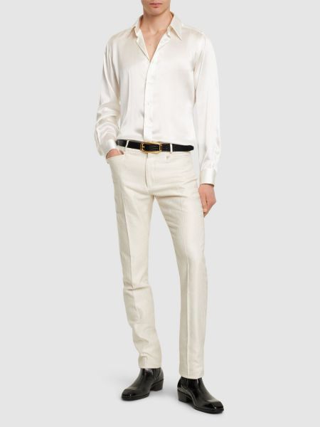 Slim fit hedvábná košile Tom Ford bílá