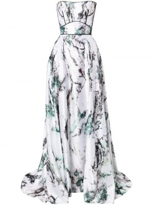 Koktejl obleka s potiskom z abstraktnimi vzorci Saiid Kobeisy bela