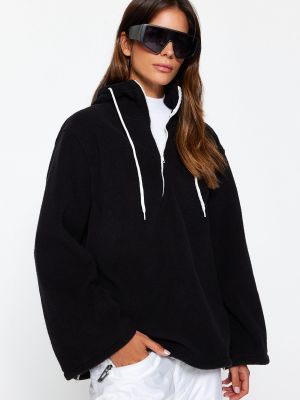 Hanorac din fleece tricotate oversize Trendyol negru