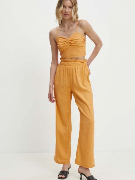 Lanene hlače ravnih nogavica visoki struk Answear Lab narančasta