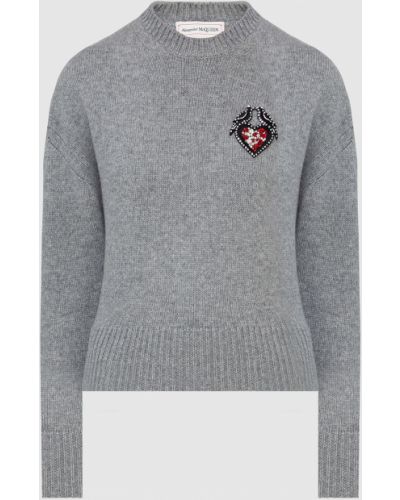 Вовняний светр з аплікацією Alexander Mcqueen, сірий