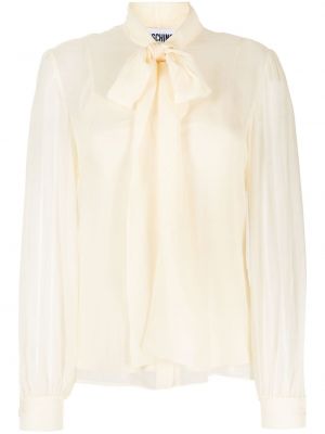 Bluză de mătase transparente Moschino alb