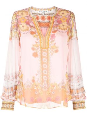 Копринена блуза на цветя с принт Hale Bob розово