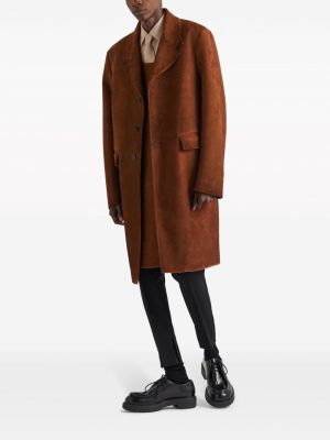 Kožený kabát Prada hnědý