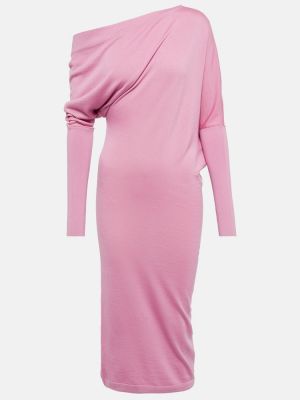 Svilena midi obleka iz kašmirja Tom Ford roza
