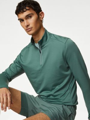 Tričko s dlouhým rukávem na zip s dlouhými rukávy Marks & Spencer zelené