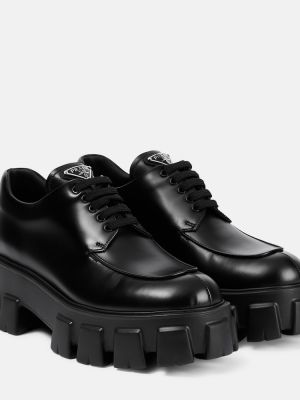 Pantofi loafer cu șireturi din piele din dantelă Prada negru