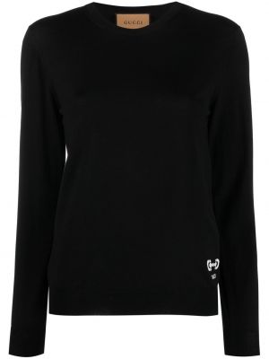 Pullover mit stickerei mit rundem ausschnitt Gucci schwarz