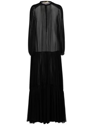 Hedvábné dlouhé šaty Saint Laurent černé