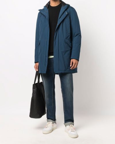 Péřový kabát s kapucí Herno modrý