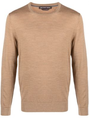 Sweter wełniany z wełny merino z okrągłym dekoltem Michael Kors Collection brązowy