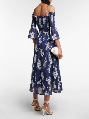 Памучна миди рокля на цветя Polo Ralph Lauren синьо