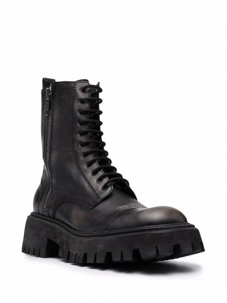 Krajkové kožené šněrovací kotníkové boty Balenciaga černé