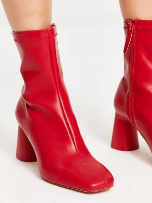 Красные ботинки-носки на среднем каблуке Stradivarius