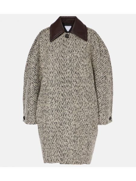 Lång kappa i ull i tweed i mohair Bottega Veneta brun