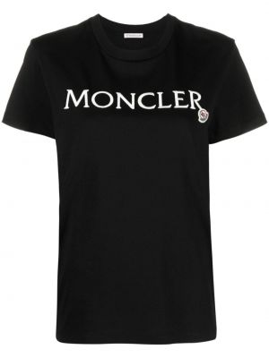 Памучна тениска бродирана Moncler черно