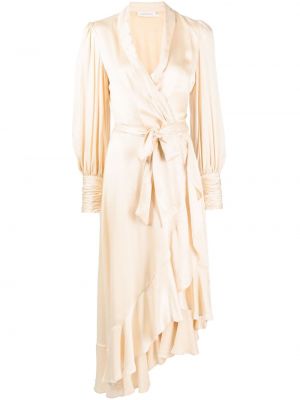 Копринена миди рокля с волани Zimmermann бяло