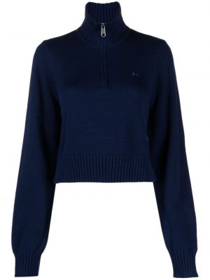 Памучен пуловер с цип Adidas синьо