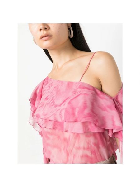 Jedwabna bluzka z falbankami Blumarine różowa