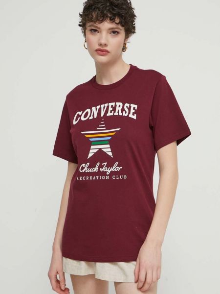Koszulka bawełniana z nadrukiem Converse bordowa