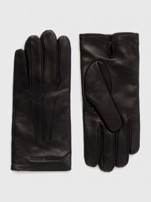 Černé kožené rukavice Emporio Armani
