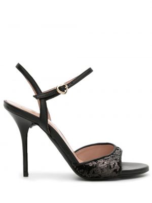 Kožené sandály s flitry Love Moschino černé