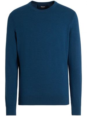 Vlnený sveter s okrúhlym výstrihom Zegna modrá