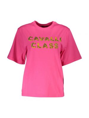 Koszulka bawełniana Cavalli Class różowa