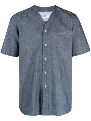 Bavlněná košile s výstřihem do v Universal Works modrá