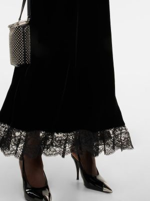 Krajkové sametové dlouhé šaty Saint Laurent černé