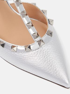 Pantofi cu toc din piele slingback Valentino Garavani argintiu