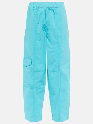 Bavlněné rovné kalhoty Ganni modré