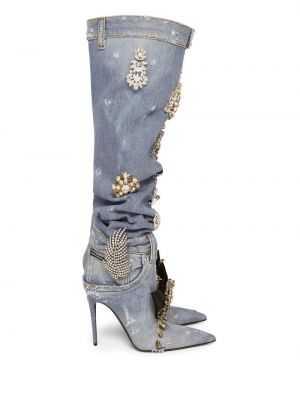 Gumijasti škornji s kristali Dolce & Gabbana modra