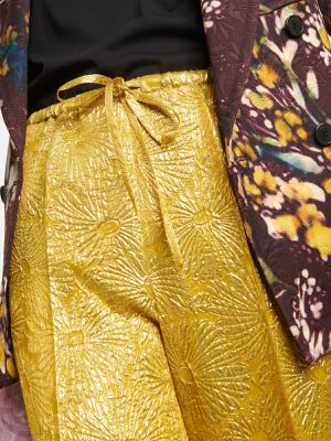Relaxed fit ravne hlače s cvetličnim vzorcem Dries Van Noten zlata