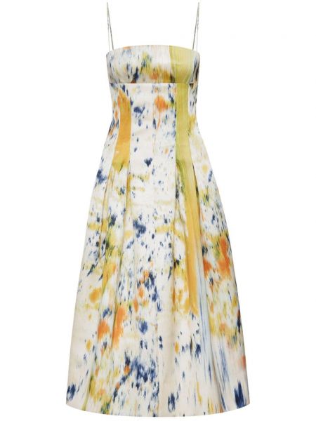 Sukienka na ramiączkach z nadrukiem w abstrakcyjne wzory Oscar De La Renta biała