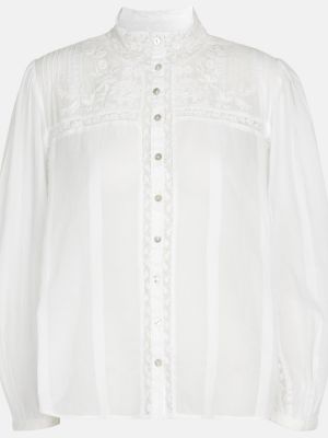 Bluzka bawełniane z długim rękawem Loveshackfancy - biały