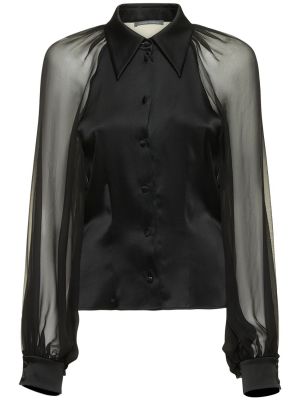Zīda krekls šifona ar platām piedurknēm Alberta Ferretti melns