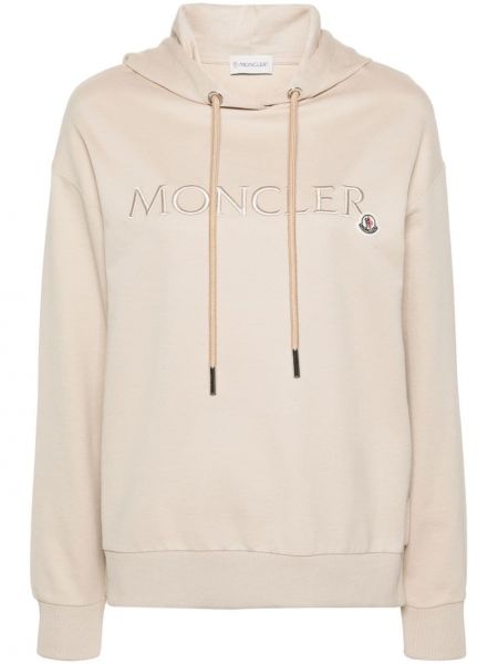Pamučna hoodie s kapuljačom s vezom Moncler bež