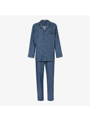Пижама из хлопка и поплина с графичным дизайном и фирменными пуговицами Zimmerli синий