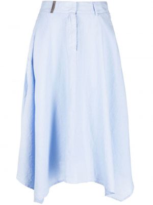 Ασύμμετρη λινή midi φούστα Peserico μπλε