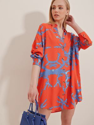 Pletené oversized viskózové košilové šaty Trend Alaçatı Stili