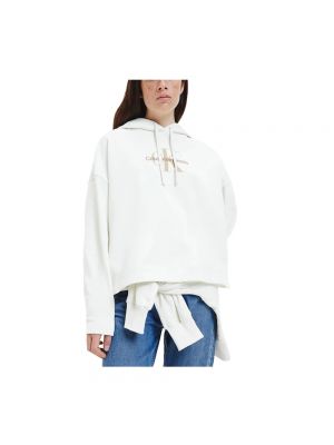 Haftowana bluza z kapturem oversize Calvin Klein biała
