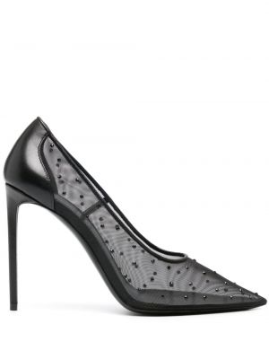 Полуотворени обувки с кристали Saint Laurent черно