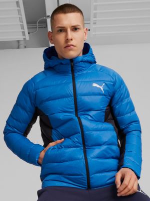 Slim fit prošívaná péřová bunda s kapucí Puma modrá