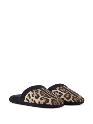 Raštuotos kambarinės šlepetės leopardinės Dolce & Gabbana juoda