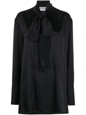 Jedwabna satynowa bluzka z kokardką Jil Sander czarna