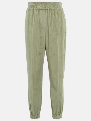 Pantaloni cu picior drept de catifea cord Brunello Cucinelli verde