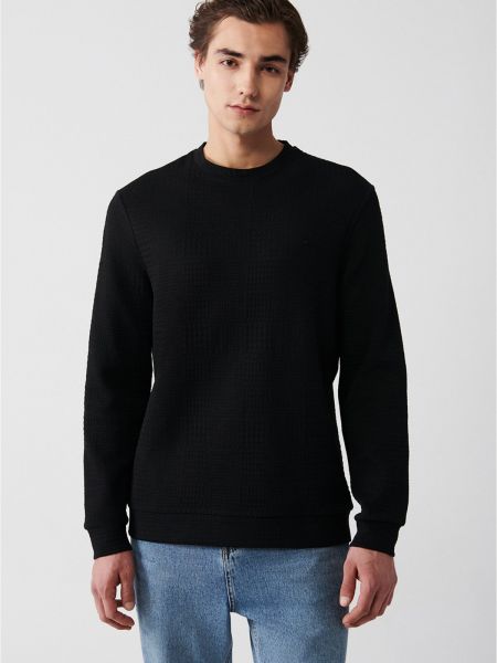 Žakarda kokvilnas džemperis bez kapuces Avva melns
