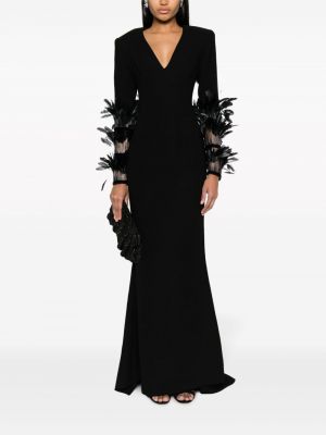 Sukienka wieczorowa w piórka z dekoltem w serek Jean-louis Sabaji czarna