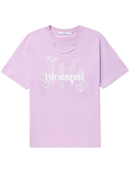 Raštuotas gėlėtas marškinėliai su perlais B+ab violetinė